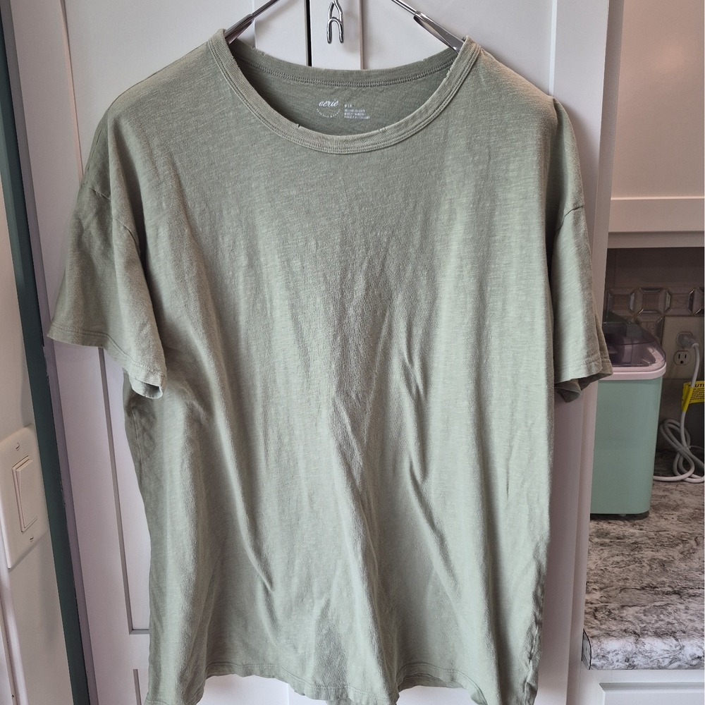 Aerie Sage Olive Green Over-Oversized Slub Knit Tee T-Shirt Sz M